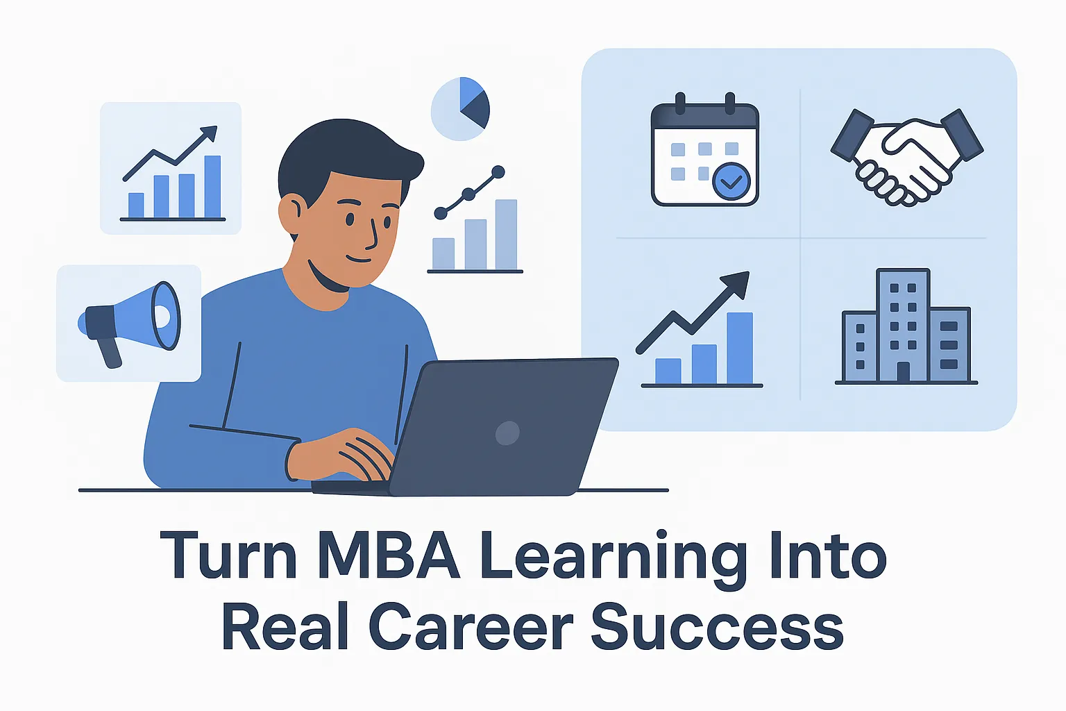 Jain University Online MBA 2025 student applying learning to real career success with charts and growth icons.