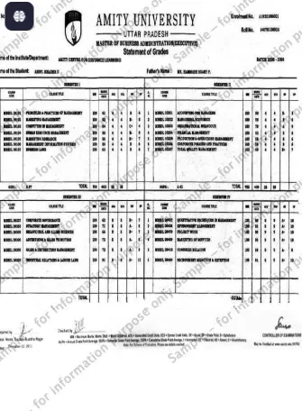 Amity University Mohali Degree Certificate